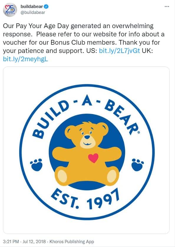 Build-A-Bear Pay Your Age: Lines closed, promotion stops as